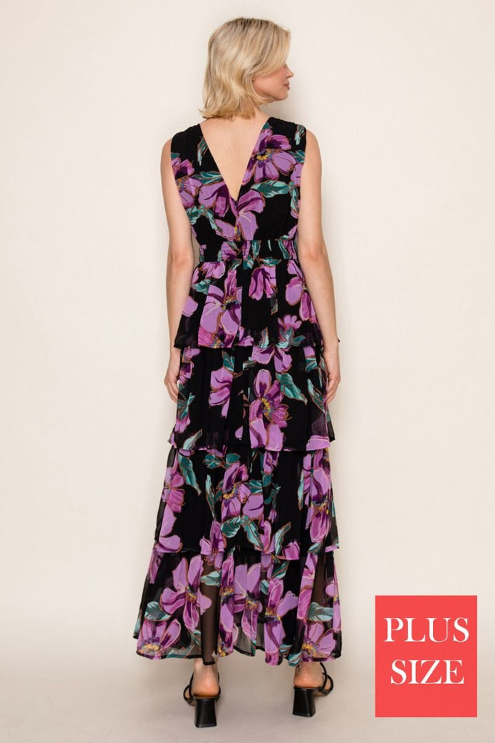 PLUS SIZE SLEEVELESS FLORAL PRINT MAXI DRESS