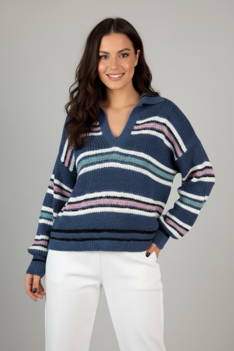 PLUS SIZE LONG SLEEVE STRIPED KNIT SWEATER-WB10656P