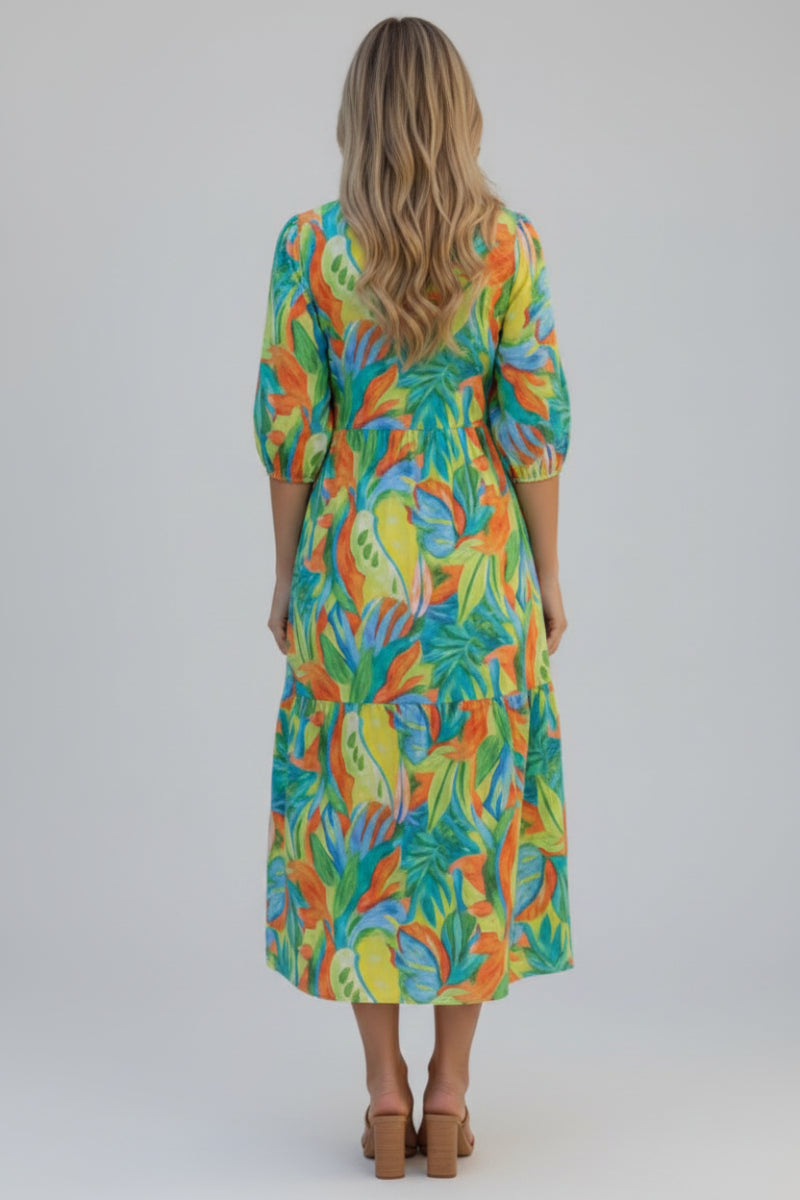 VIBRANT TROPICAL PRINT MIDI DRESS SHVL5994-D-