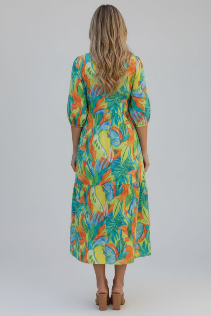 VIBRANT TROPICAL PRINT MIDI DRESS SHVL5994-D-
