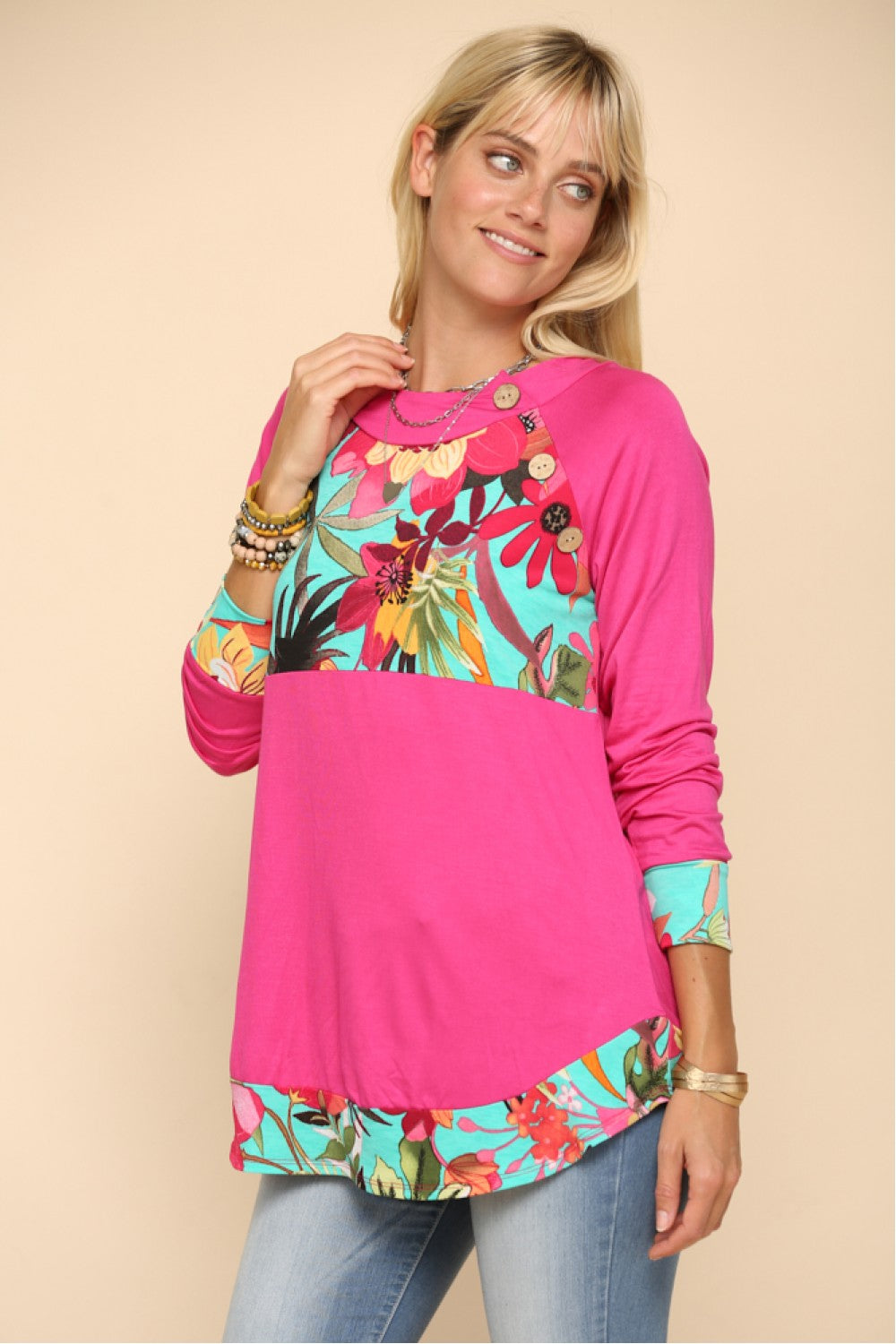 PLUS TROPICAL PRINT RAGLAN TOP-CLCT43592J