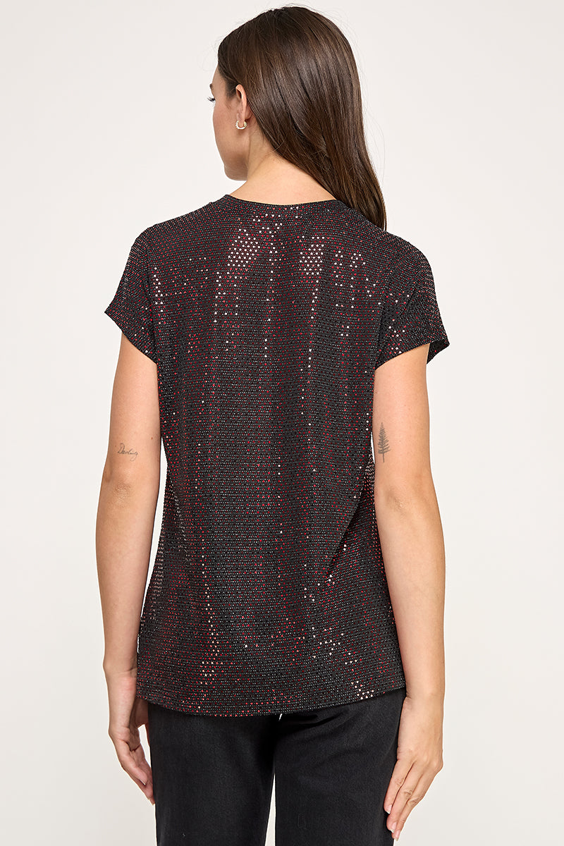 SEQUIN SHORT SLEEVE TOP