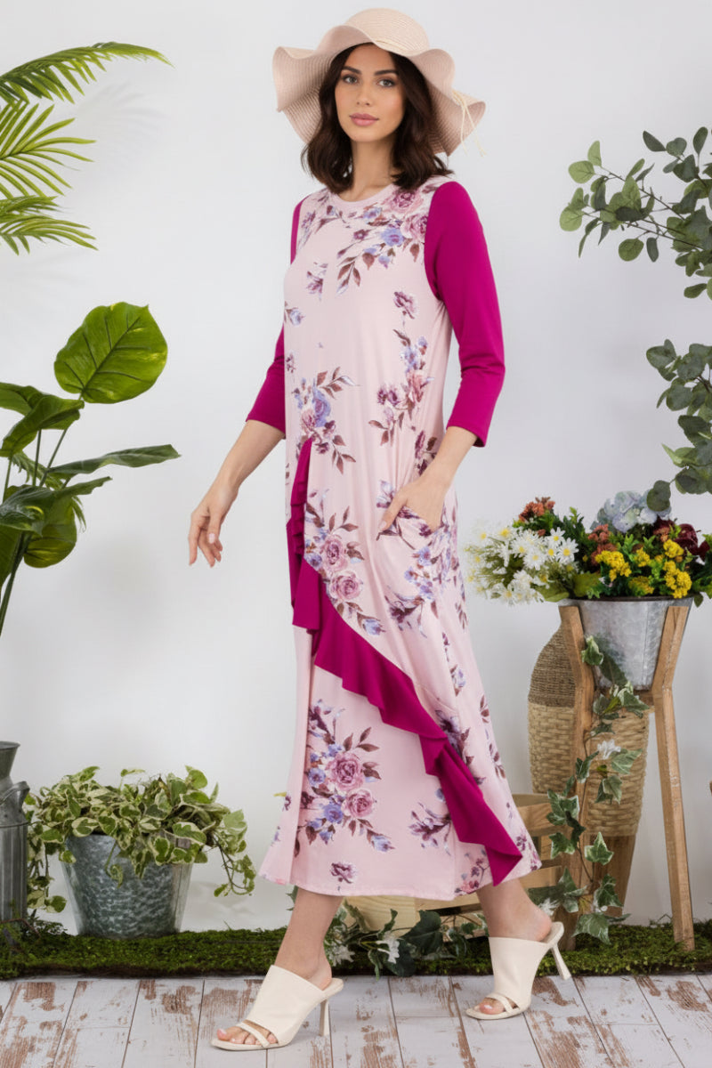PLUS FLORAL CONTRAST MIDI-DRESS-CLCD43841C