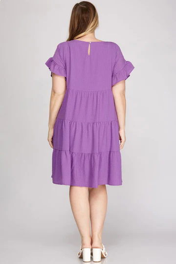 FUCHSIA RUFFLED SLEEVES WOVEN PLUS SIZE MINI DRESS-SKPSY4020R
