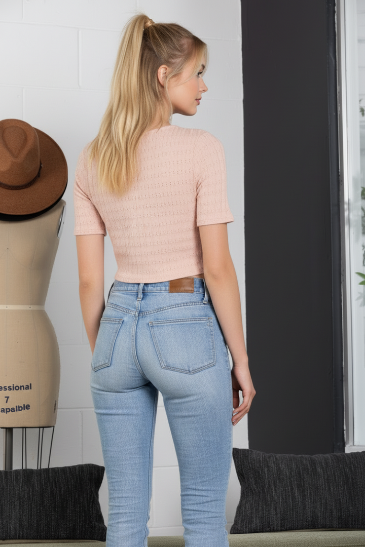 SURPLICE KNIT CROP TOP L4305