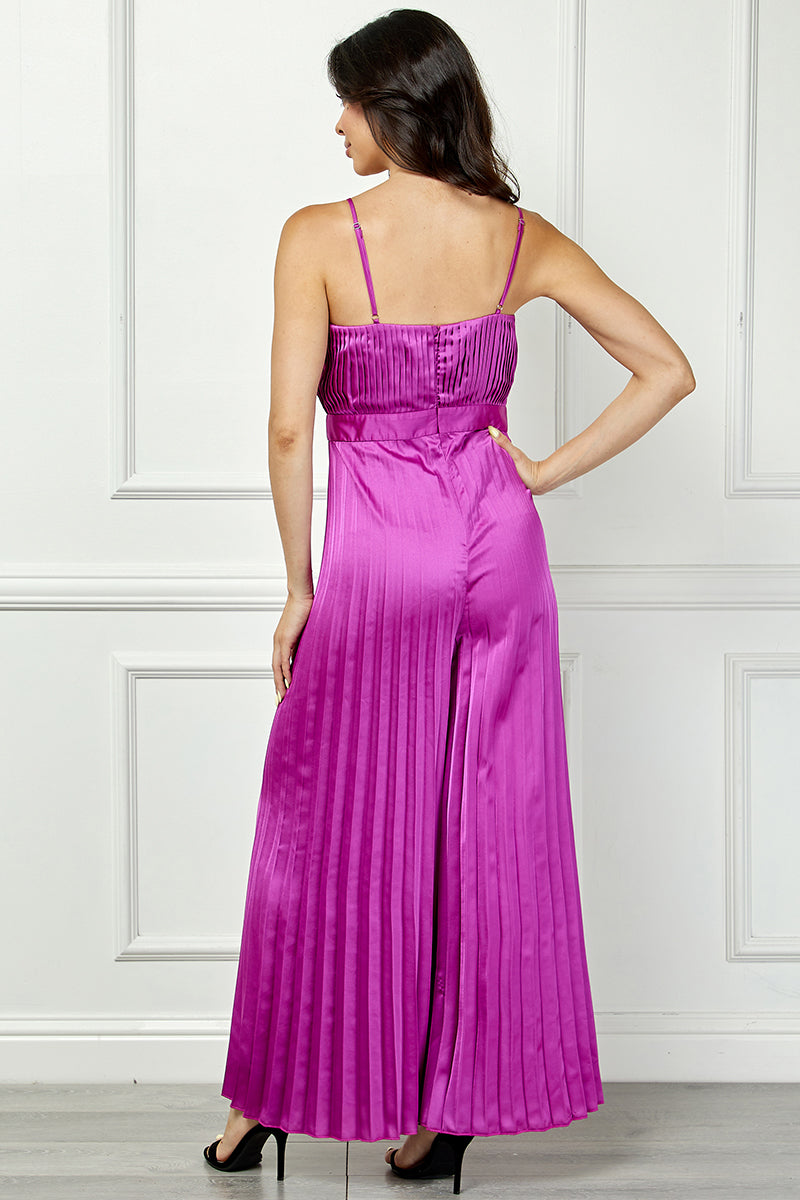 SATIN PLEATED WIDE LEG JUMPSUIT