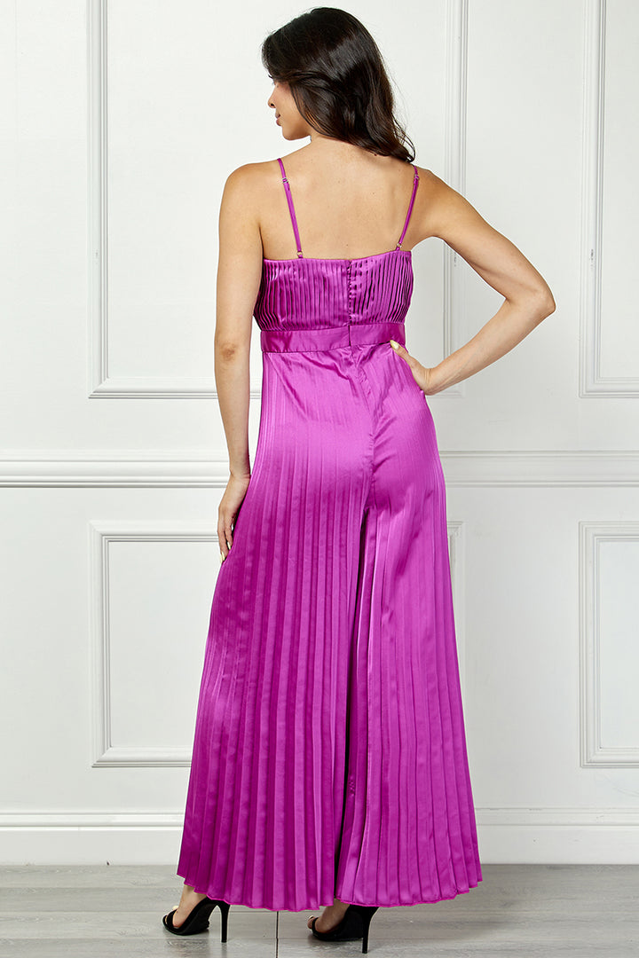 SATIN PLEATED WIDE LEG JUMPSUIT