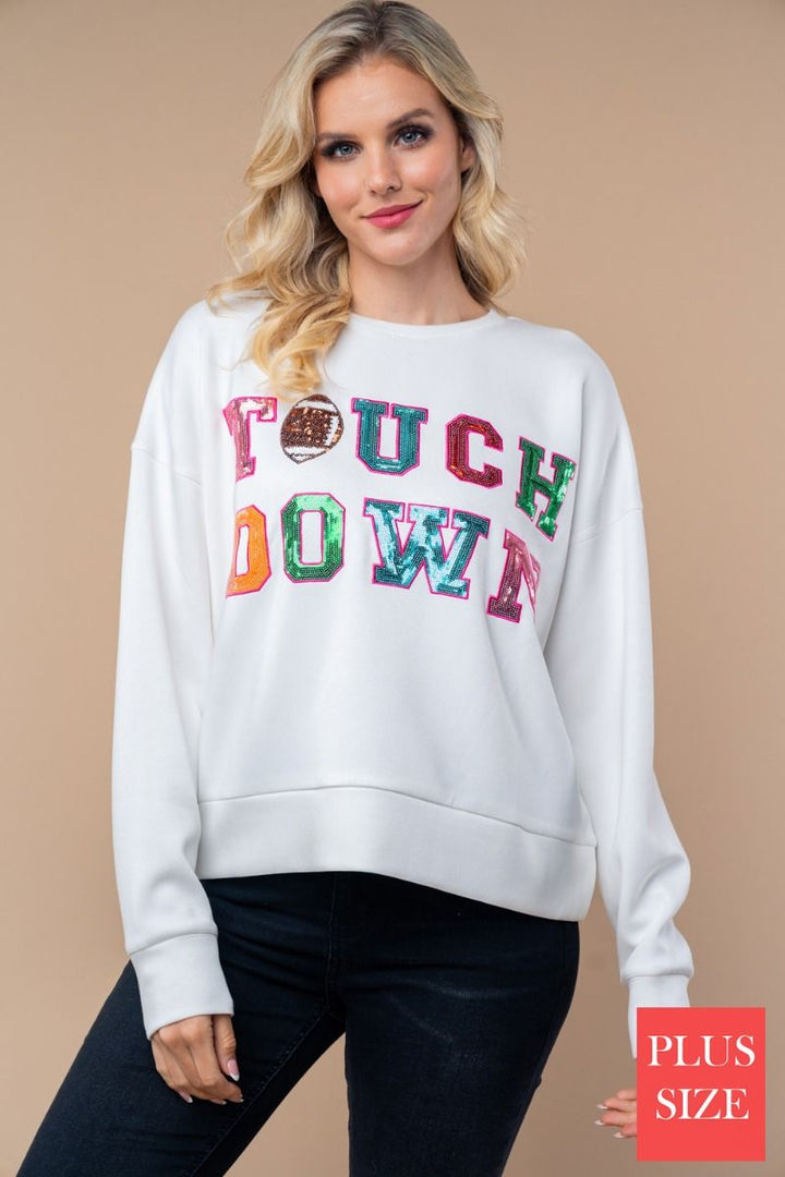 LONG SLEEVE SEQUIN GRAPHIC PULLOVER SWEATSHIRT