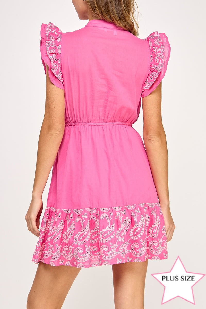 PLUS SIZE EMBROIDERED SHIFT MINI DRESS