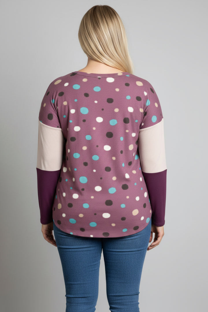POLKADOT COLOR BLOCK BUTTON DOWN PLUS SIZE SWEATER-CT43590DX-