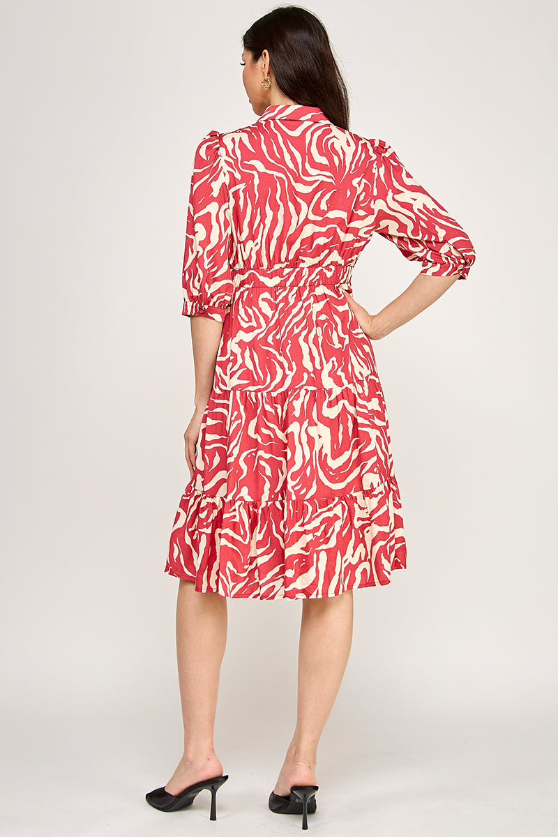 COLLARED BUTTON DOWN MIDI DRESS