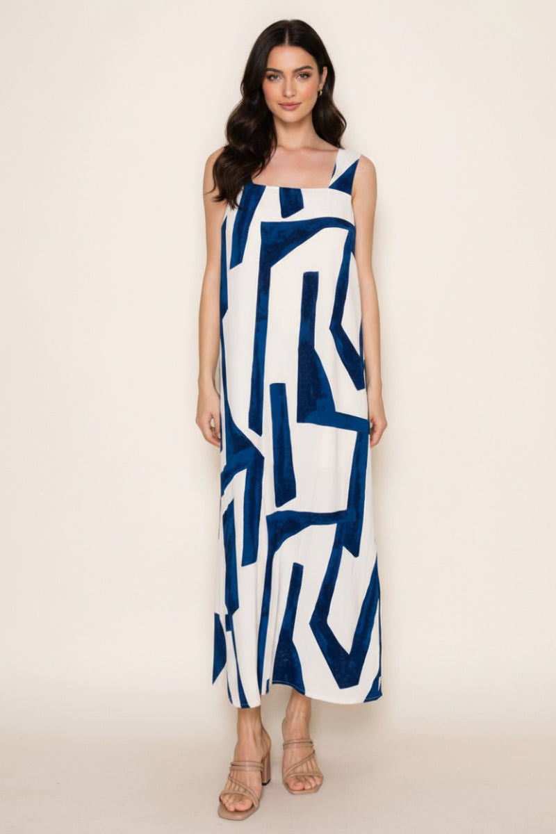 PLUS SIZE SLEEVELESS GEOMETRIC MAXI DRESS WBD90760P