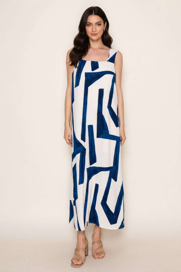PLUS SIZE SLEEVELESS GEOMETRIC MAXI DRESS WBD90760P