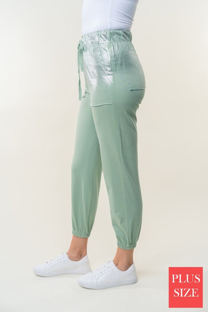 HIGE WAISTED SOLID KNIT PLUS SIZEJOGGER  PANTS