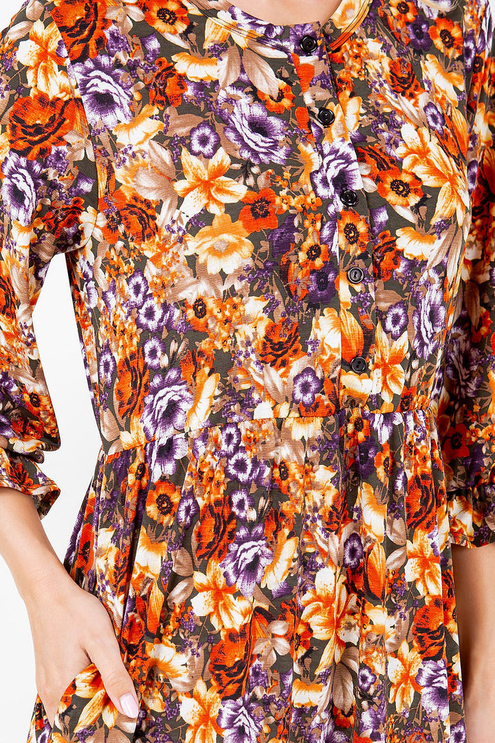 BUTTON DOWN FLARE MIDI DRESS W/ SIDE POCKTE