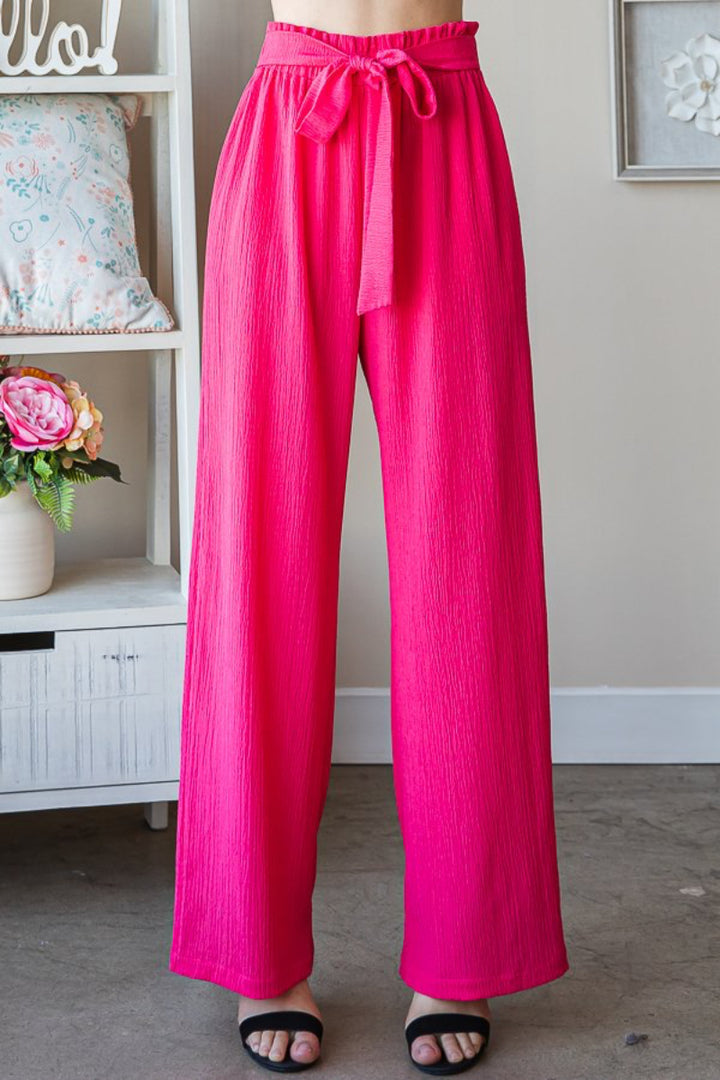 PLUS-SOLID CASUAL PANTS WITH PAPERBAG WAISTBAND