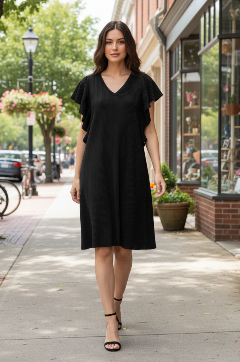 RUFFLED SLEEVE WITH SIDE POCKETS MINI DRESS-HMED6845