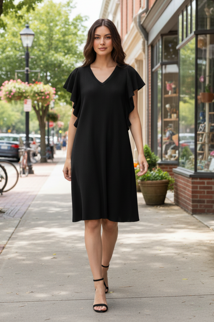 RUFFLED SLEEVE WITH SIDE POCKETS MINI DRESS-HMED6845
