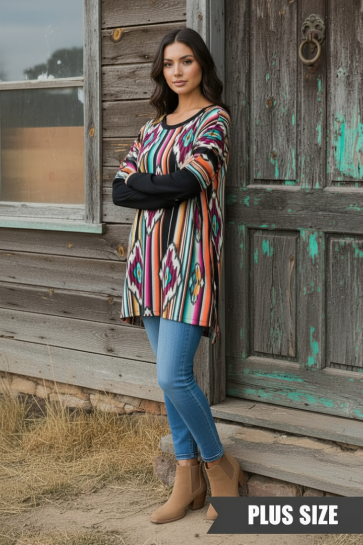 PLUS SIZE LONG SLEEVE ROUND NECK SOLID AND MULTI COLOR HMST2117