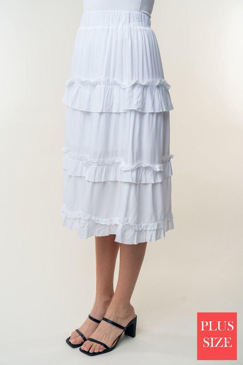 HIGH WAISTED SOLID PLUS SIZE WOVEN SKIRT