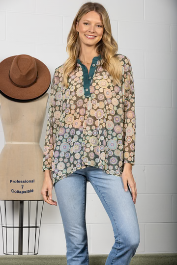 BURGUNDY MANDARIN COLLAR SILHOUETTE TOP-T7538