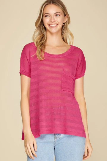 BLACK DROP SHOULDER SHEER KNIT TOP