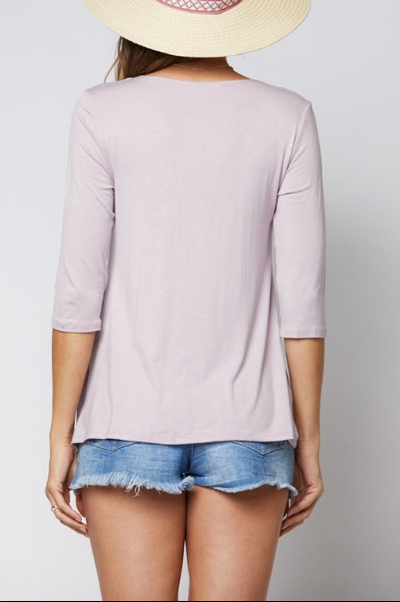 V-NECK HEART PRINTS 3/4 SLEEVES TOP-T6571