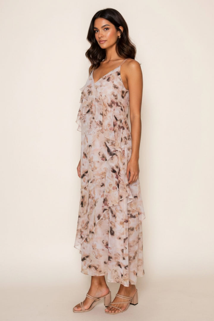 V-NECK RUFFLE MAXI DRESS-WBD90755XL