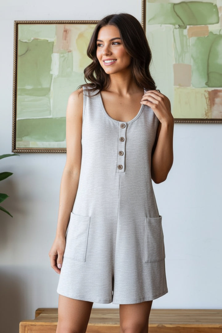 SLEEVELESS ROUND NECK SOLID WASHED RIB ROMPER-HMEP6771