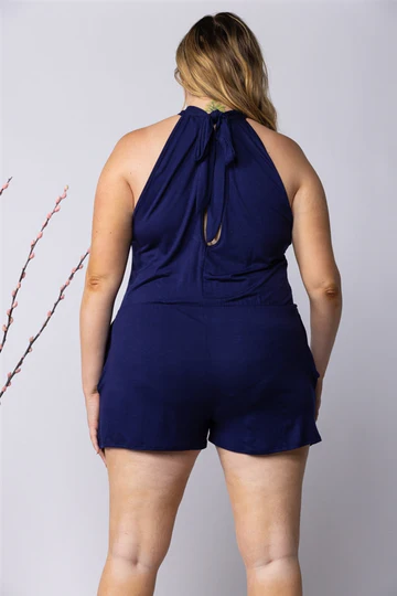 MAGENTA HALTER NECK SIDE POCKETS PLUS SIZE ROMPER-SP1013SX