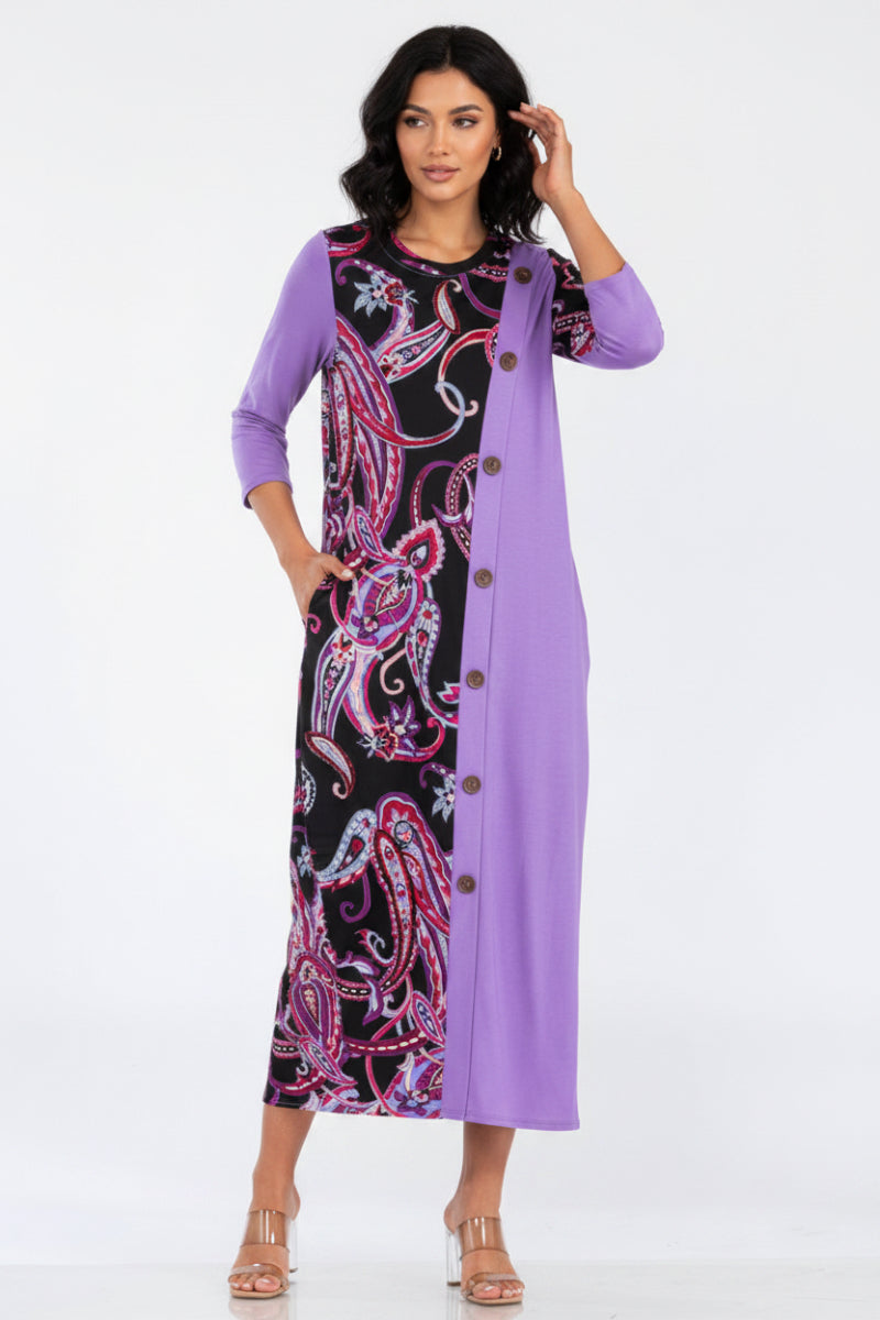 PLUS LILAC AND PAISLEY CONTRAST MIDI-DRESS-CLCD43837
