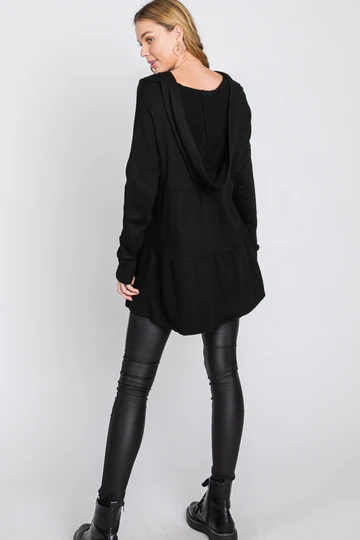 GOLD FRECH TERRY LONG SLEEVES TIERED TUNIC HOODIE TOP SO3321T