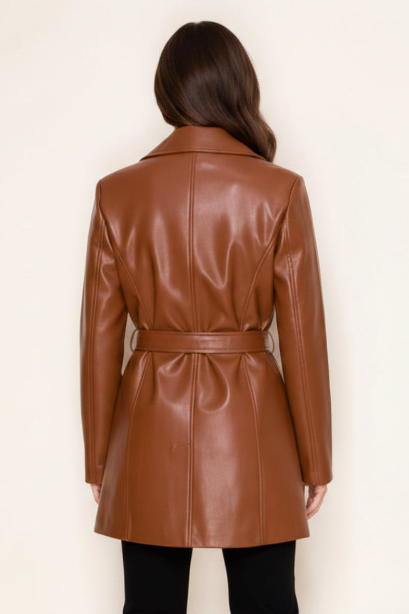 LONG SLEEVE WAIST TIE LEATHER JACKT-WBT11135XL