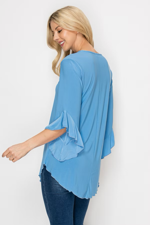 SOLID 3/4 BELL SLEEVES TUNIC TOP