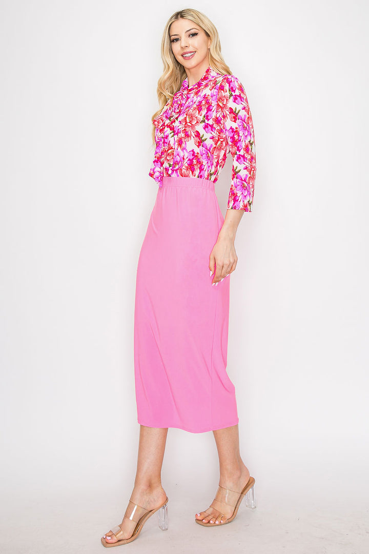 PLUS SIZE TIE-NECK 3/4 SLEEVES MODEST TUNIC TOP-SHB58544