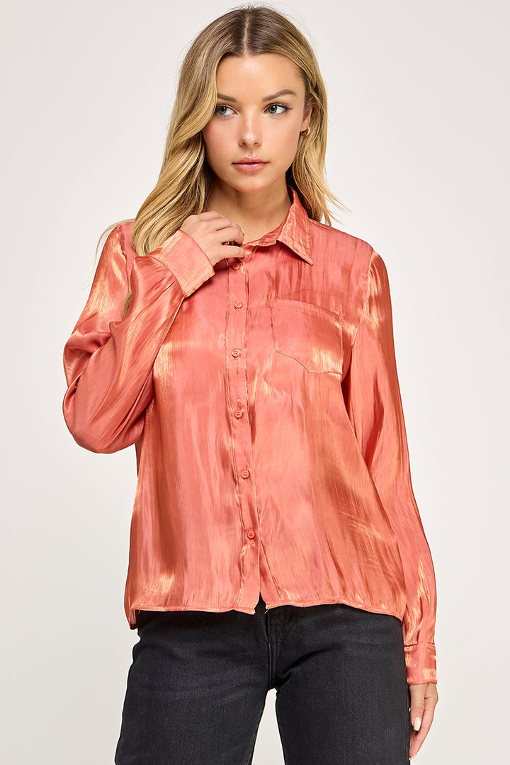 SHINY BUTTON DOWN BLOUSE