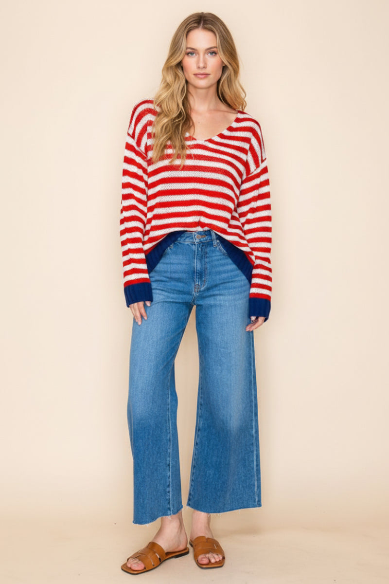 LONG SLEEVE STRIPED KNIT SWEATR