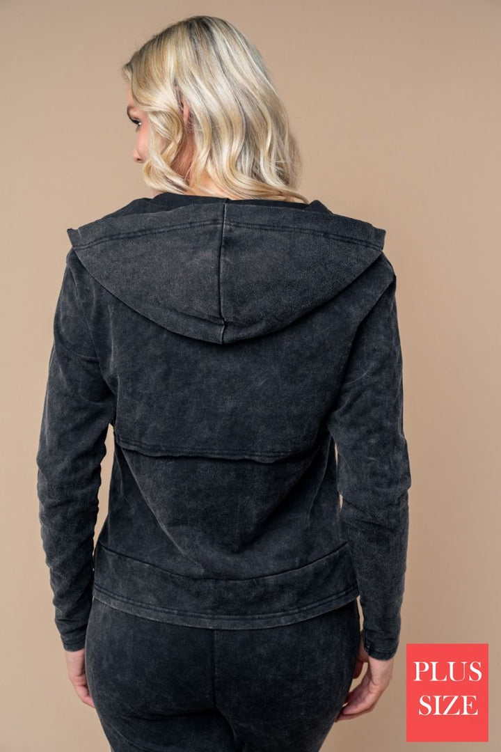 HOODY LONG SLEEVE SOLID KNIT PLUS SIZE TOP