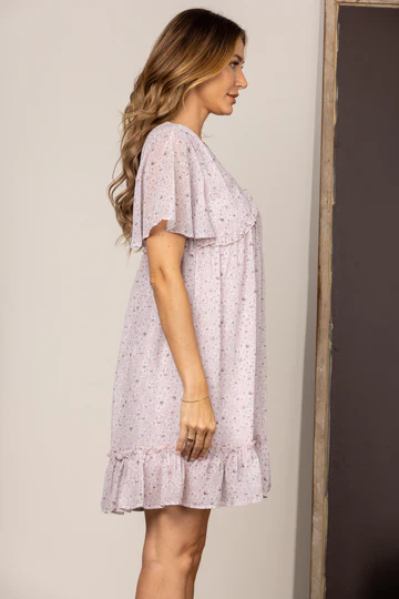 CHIFFON FLORAL BELL SLEEVES RUFFLED MINI DRESS SD63921 *