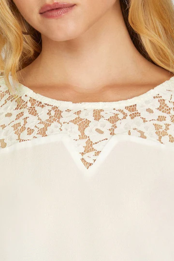 DROP SHOULDER LACE CONTRAST WOVEN TOP