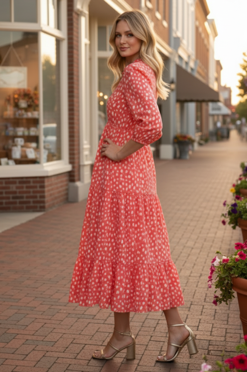 RELAXED EMPIRE WAIST FLOWY MIDI DRESS SHVL6089-A