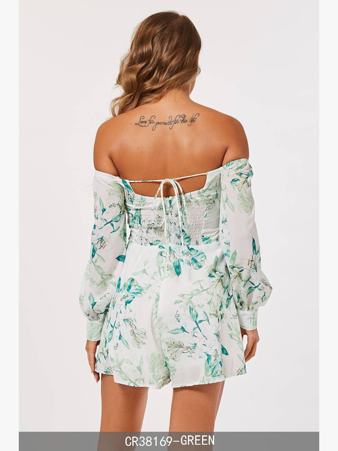 FLORAL LONG SLEEVES OFF SHOULDER ROMPER CWCR38169