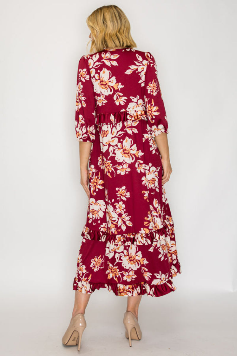 PLUS SIZE TIERED RUFFLE MIDI DRESS WITH SIDE POCKETS