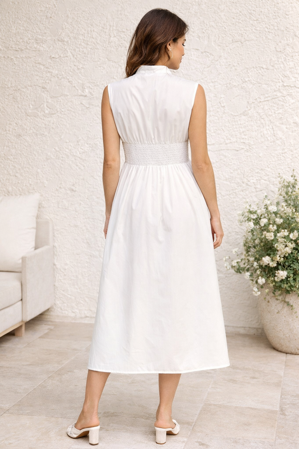 SLEEVELESS WOVEN ZIP UP MIDI DRESS-AVM51341