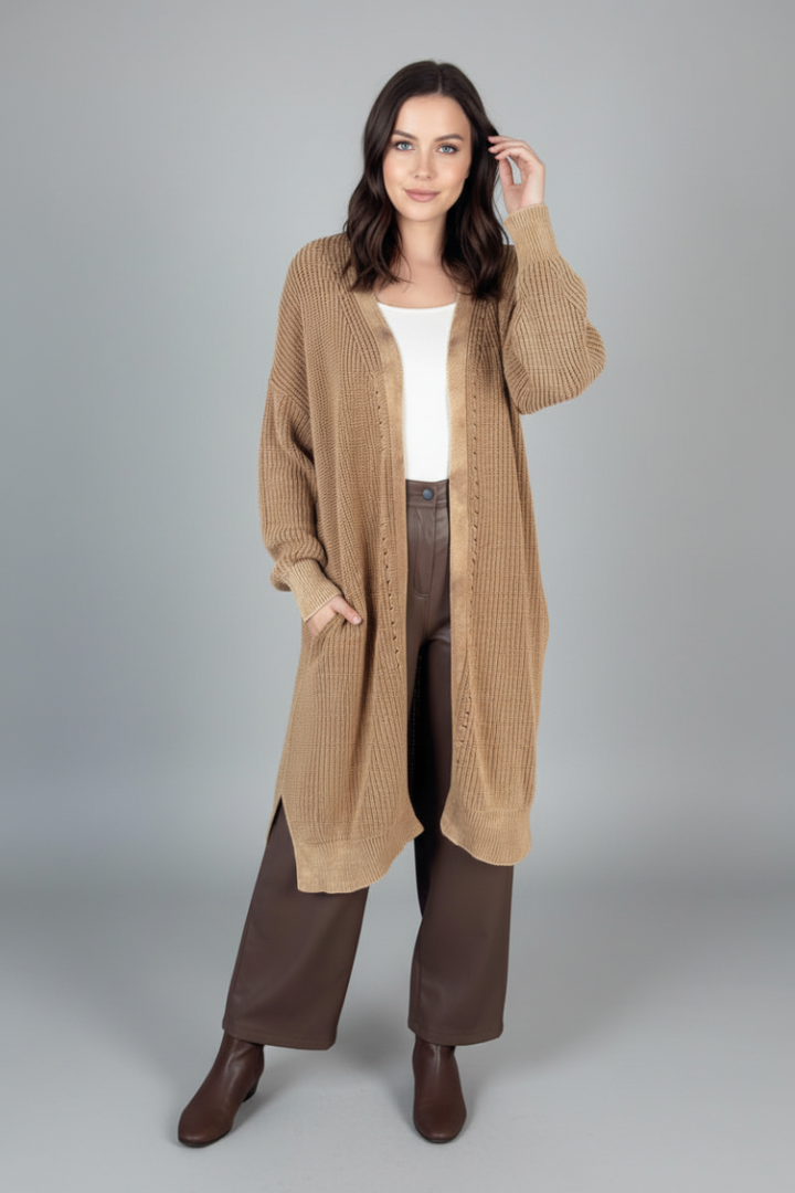LONG SLEEVE SOLID KNIT CARDIGAN-WBT10400XL