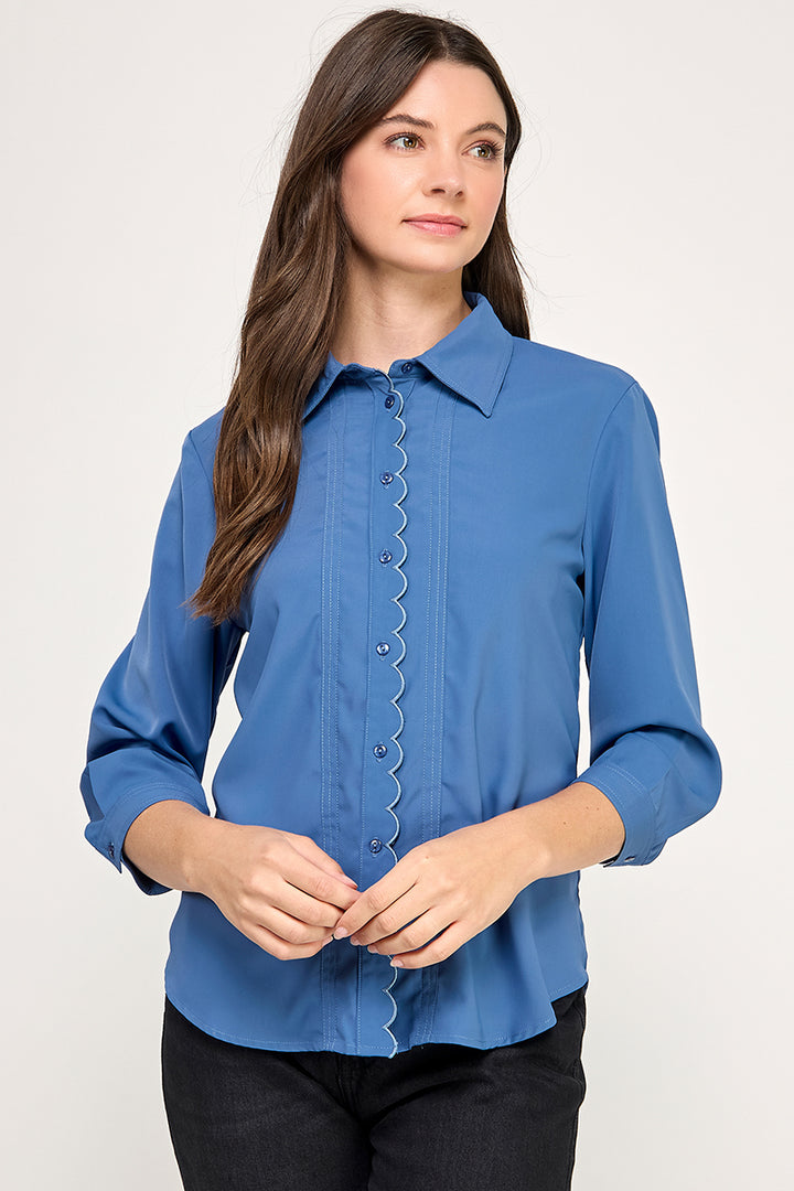 BUTTON DOWN 3/4TH SLEEVE BLOUSE