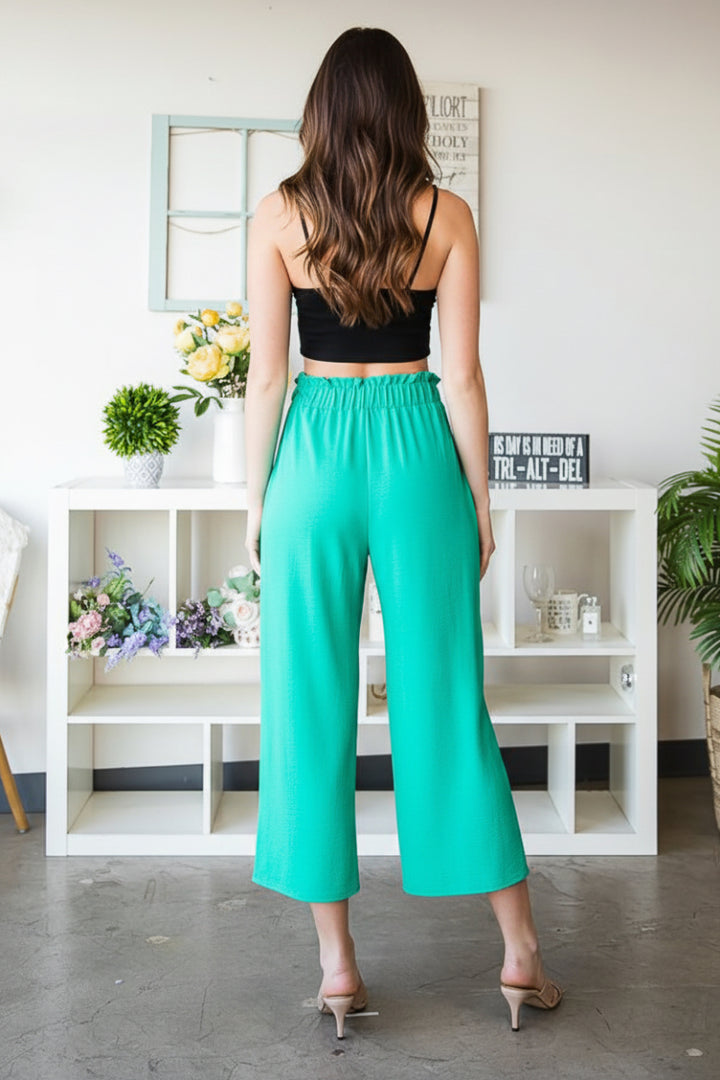 PAPERBAG WAISTBAND SOLID WOVEN CULOTTES PANTS-HMEP6735-10