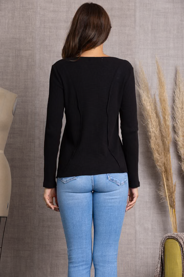 STONE BEIGE RIBBED KNIT BUTTON DOWN LONG SLEEVE TOP-TAT368