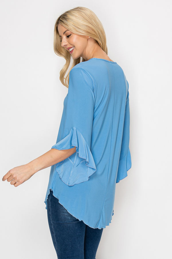 PLUS SIZE SOLID 3/4 BELL SLEEVES TUNIC TOP