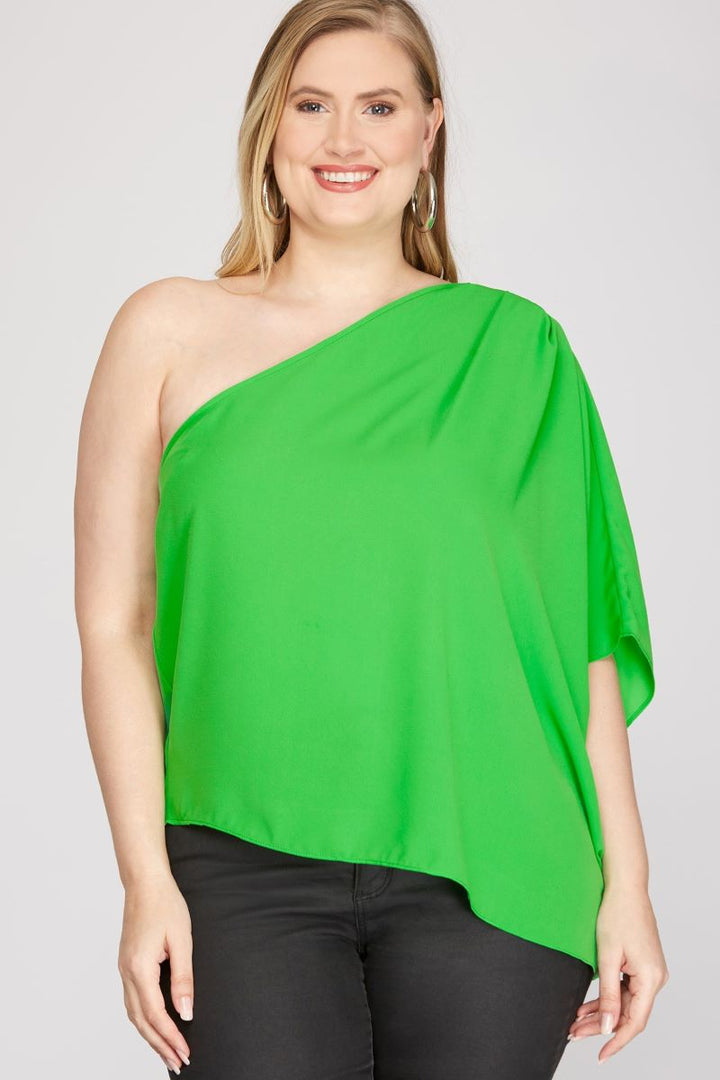 DIVA BLUE ONE SHOULDER WITH PLEATS PLUS SIZE TOP SKPSY3775